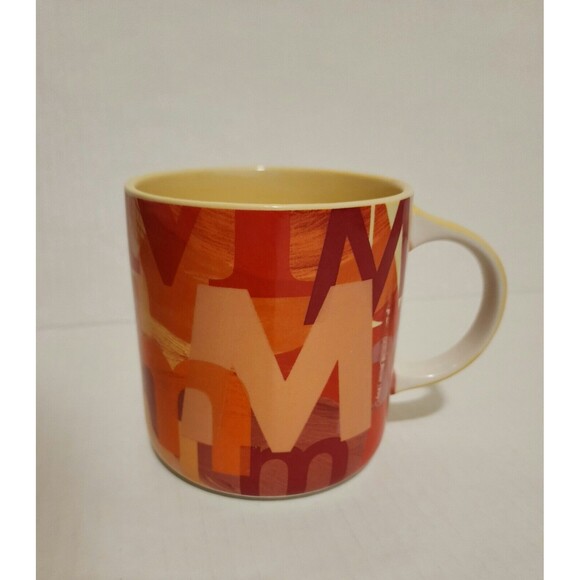 Anthropologie Lottie 18.5 oz Monogram Mug "M" Orange Yellow Stoneware 3.75x3.75" - Picture 2 of 9